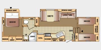 2010 Jayco Eagle 31.5FBHS Quad Bunkroom fifth wheel floorplan diagram — Triple C Camper Consignment