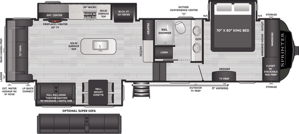 2021 Keystone Sprinter Limited 3190RLS Rear Living fifth wheel floorplan diagram — Triple C Camper Consignment