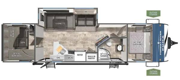 2023 Palomino Puma 28BHSS Bunkhouse travel trailer floorplan diagram — Triple C Camper Consignment