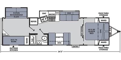 2022 Coachmen Apex 300BHS Quad Bunkroom travel trailer floorplan diagram — Triple C Camper Consignment