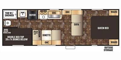 2016 Cherokee Grey Wolf 26BH Bunkhouse travel trailer floorplan diagram — Triple C Camper Consignment