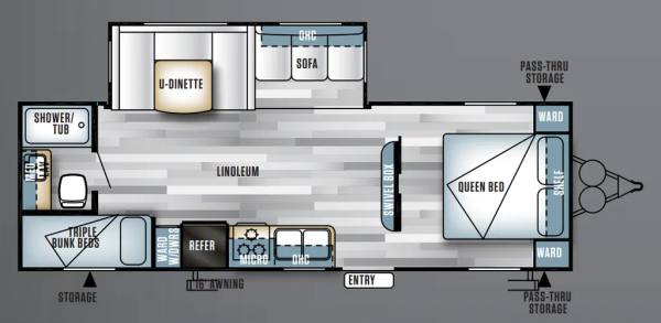 2013 Forest River Salem 26TPUD Triple Bunk travel trailer floorplan diagram — Triple C Camper Consignment
