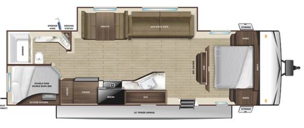 2022 Highland Ridge Olympia 26BHS Bunkhouse travel trailer floorplan diagram — Triple C Camper Consignment