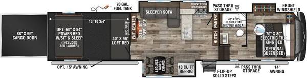 2021 KZ Venom 4114TK 14ff Garage toy hauler floorplan diagram — Triple C Camper Consignment