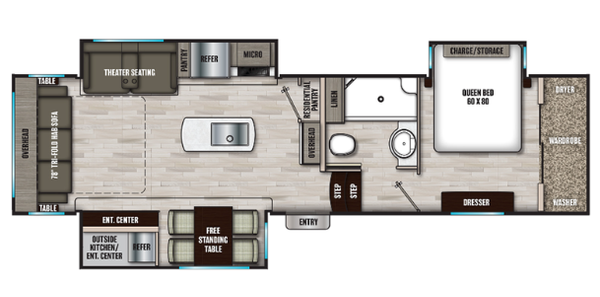 2023 Coachmen Chaparral 298RLS Rear Living fifth wheel floorplan diagram — Triple C Camper Consignment