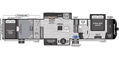 2024 Forest River Raptor 428 15Ft Garage toy hauler floorplan diagram — Triple C Camper Consignment
