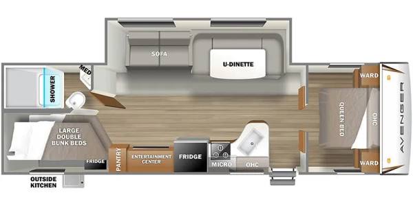 2021 Primetime Avenger 27DBH Private Bunkroom travel trailer floorplan diagram — Triple C Camper Consignment
