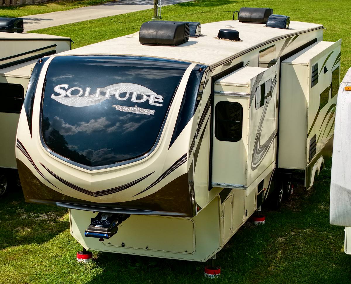 2021 Grand Design Solitude 385GK Rear Living fifth wheel for sale at Triple C Camper Consignment in Kentuckiana — photo 1 of 12