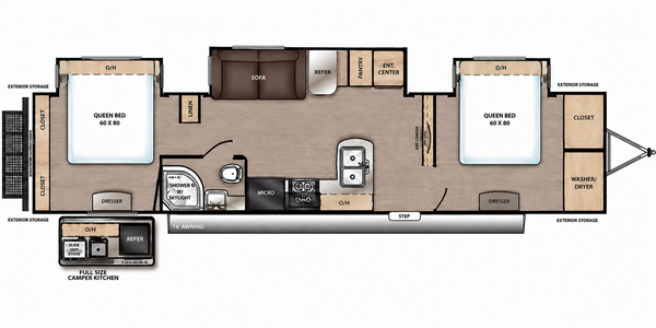 2022 Coachmen Catalina Legacy Edition 343BHTS Rare 2 Bedroom travel trailer floorplan diagram — Triple C Camper Consignment