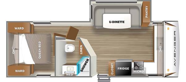 2021 Primetime Avenger 24FKS Front Kitchen travel trailer floorplan diagram — Triple C Camper Consignment