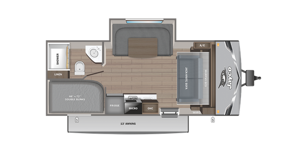 2025 Jayco Jayflight 197MB Murphy Bed | Bunkhouse travel trailer floorplan diagram — Triple C Camper Consignment