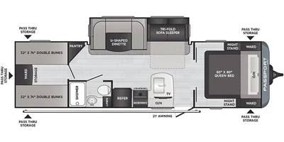 2023 Keystone Passport SL 282QB Quad Bunk travel trailer floorplan diagram — Triple C Camper Consignment