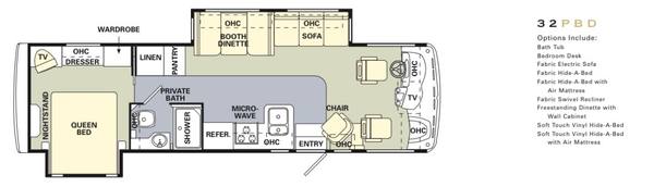 2004 Monaco Holiday Rambler Admiral 32PBD Workhorse class a motorhome floorplan diagram — Triple C Camper Consignment