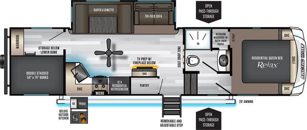 2020 Cherokee Arctic Wolf Limited 287BH fifth wheel floorplan diagram — Triple C Camper Consignment
