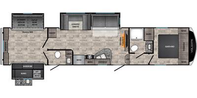 2021 Keystone Volante 360DB 2 Bed | 2 Bath fifth wheel floorplan diagram — Triple C Camper Consignment