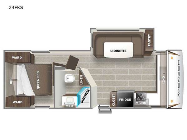 2021 Primetime Avenger 24FKS Couples Coach travel trailer floorplan diagram — Triple C Camper Consignment