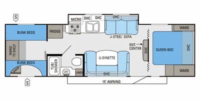 2013 Jayco White hawk 29SQB Quad Bunk travel trailer floorplan diagram — Triple C Camper Consignment